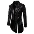 thumbnail image 2 of Quealent Mens Sequin Tuxedo Tailcoat Swallowtail Suit Jacket Dinner Party Wedding Blazer Slim Fit Show Tux Dress Coat (Black,L), 2 of 4