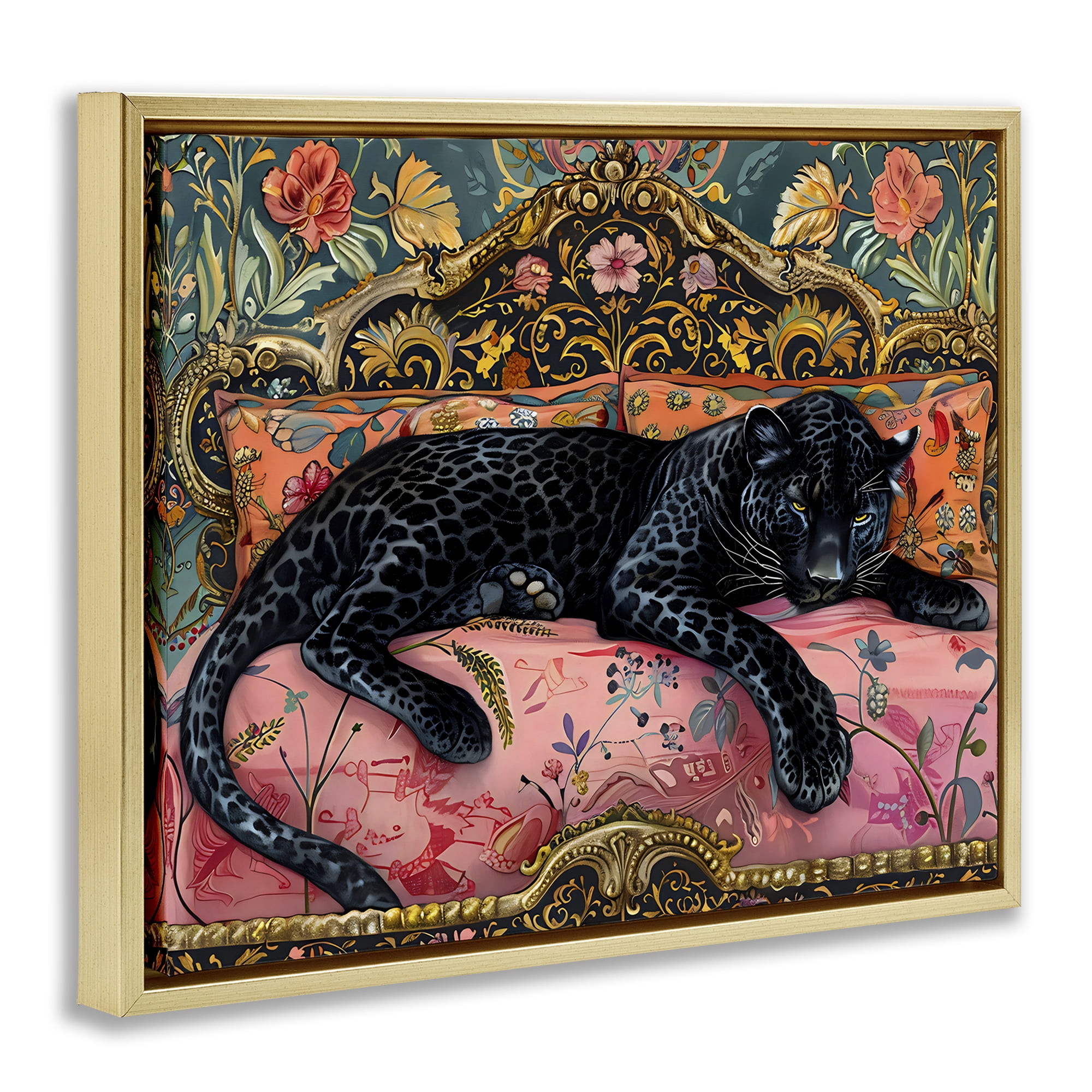 Stupell Industries Lazy Black Elegant Leopard Gold Framed Floater Canvas Wall Art, design by Creative Studio
