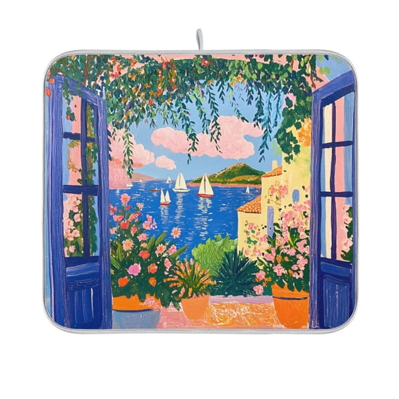 Yayeee Dish Drying Mat for Kitchen Counter 16"x18" Microfiber Absorbent Pad, Blue Window