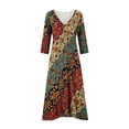 thumbnail image 4 of Women'S Linen Muslin Dress, Flowers, Maxi Dress, V-Neck, 3/4 Sleeves, Summer, Boho, Vintage Tunic, Beach Dress, Airy, A-Line, Soft Casual Dress, Colourful Festive Pockets, 4 of 4