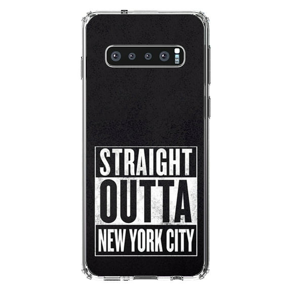 DistinctInk Clear Shockproof Hybrid Case for Samsung Galaxy S10 (6.1" Screen) - TPU Bumper, Acrylic Back, Tempered Glass Screen Protector - Straight Outta New York City - The Big Apple