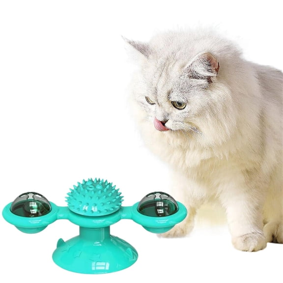Interactive Windmill Suction Cup Cat Toy - Led Light Ball & Catnip, Indoor Cat Chew Toy For Kitten Exercise,Blue