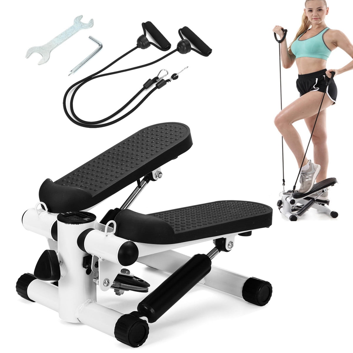 Mini Stepper Exercise Machine Fitness Home Gym Resistance Band Cardio UK Stock