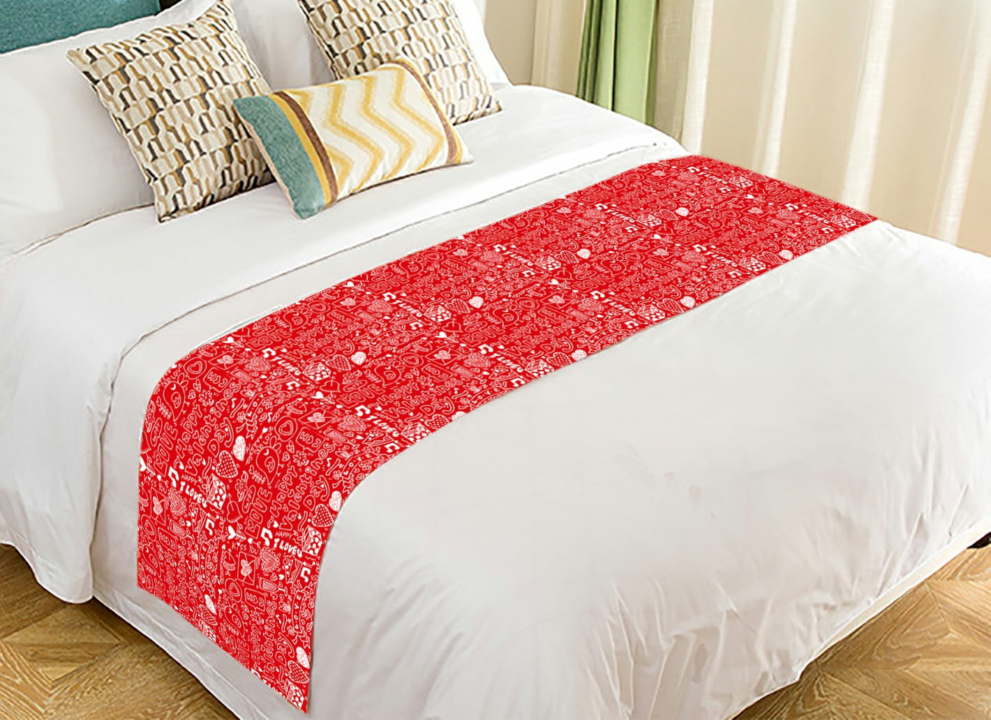 ABPHQTO Valentine'S Day Pattern Bed Runner Bedding Scarf Bed Decoration
