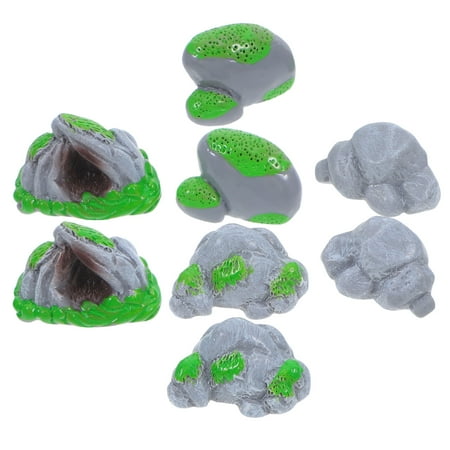 Raindrops 8Pcs Handmade Resin Imitation Moss Stone Decorative Rocks for Garden and Home