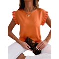 thumbnail image 3 of Women'S Casual T Shirts Summer Ruffle Plain Round Neck Loose Fit Tee Blouse Tops Orange Color XXL, 3 of 7