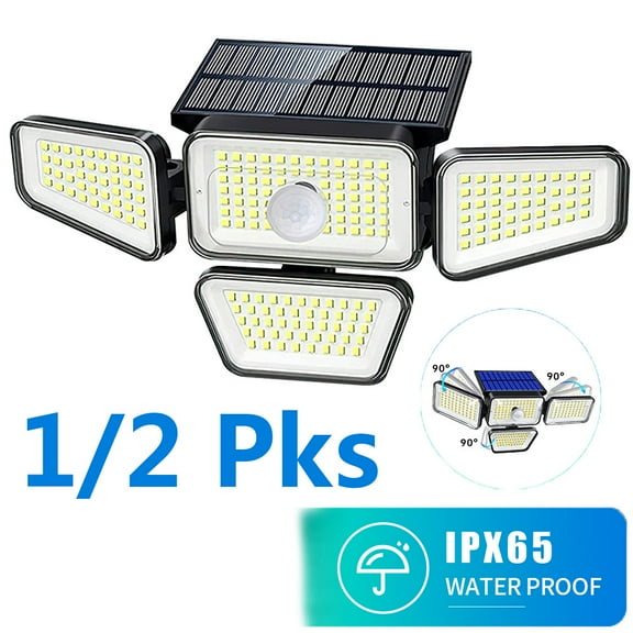 Solar Outdoor Lights, MDHAND 270 LED Security Lights 4 Heads Motion Sensor Lights, 300ยฐ Wide Angle Waterproof Flood Wall Lights with 3 Modes
