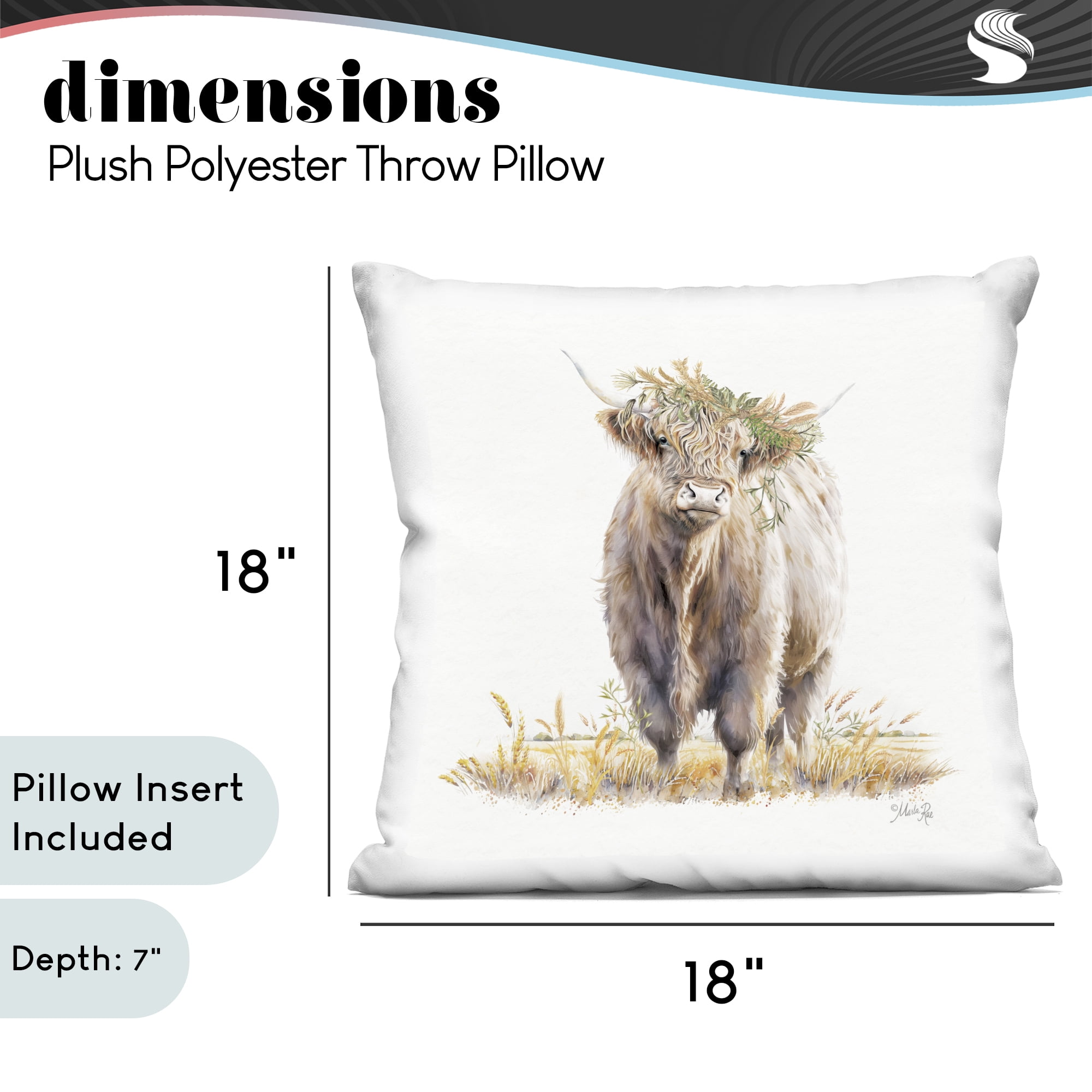 Stupell Industries Ollie the Highland Cattle Decorative Printed Throw Pillow, design by Marla Rae