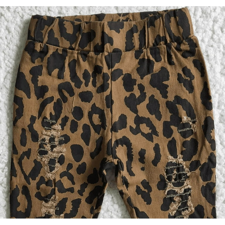 Fashion Leopard Baby Boutique Flared Jeans Cheetah Print Hole Design Waist Elastic New Denim Tears Jeans Stylish Girl s Pants