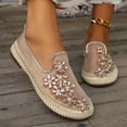 thumbnail image 2 of Rokment Sparkling Rhinestones Pearl Flower Mesh Dress Shoes for Women Ladies Elegant Breathable See Through Stitching Low Heels Casual Slip on Loafers Summer Fall Gold Size 8.5, 2 of 8