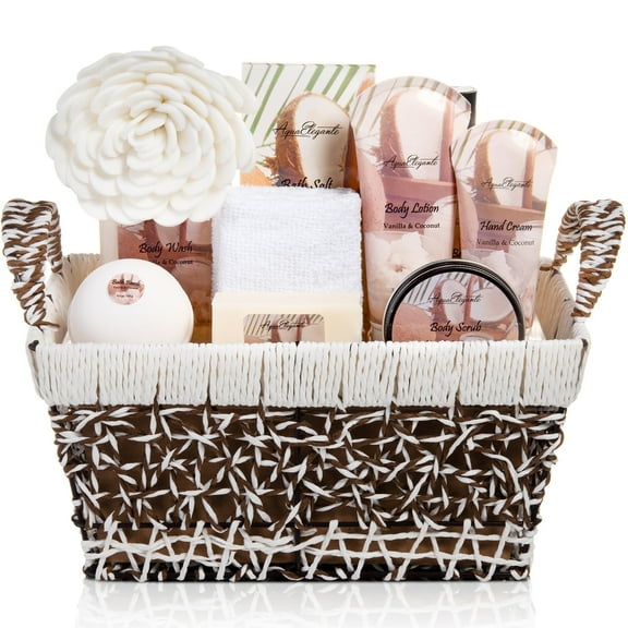 Aqua Elegante Spa Basket For Women - Luxury Bath Gift Set With Coconut & Vanilla
