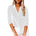 thumbnail image 6 of Aboser Velvet Shirts for Women Dressy Casual Button Down Shirt Fall Long Sleeve Blouses Plus Size Velour Tops Loose Fit Collared Blouse Top with Pocket White XL, 6 of 9