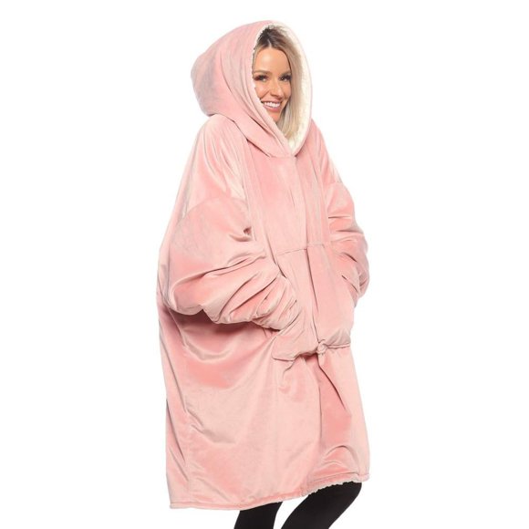 THE COMFY Original | Sherpa Lined Microfiber Fleece Wearable Blanket, Oversized Design with Hood and Pocket, From Shark Tank, for