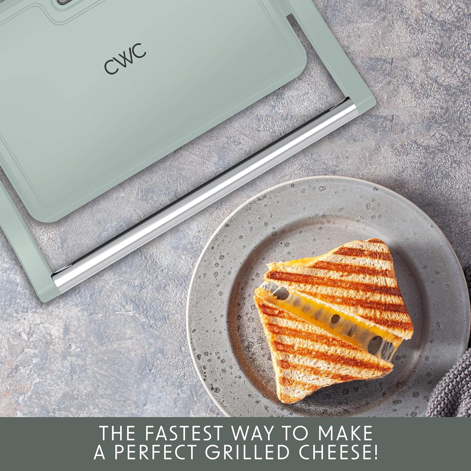 COOK WITH COLOR Panini Maker 2-Slice Panini Press Electric Grill, 760 Watts, Sage