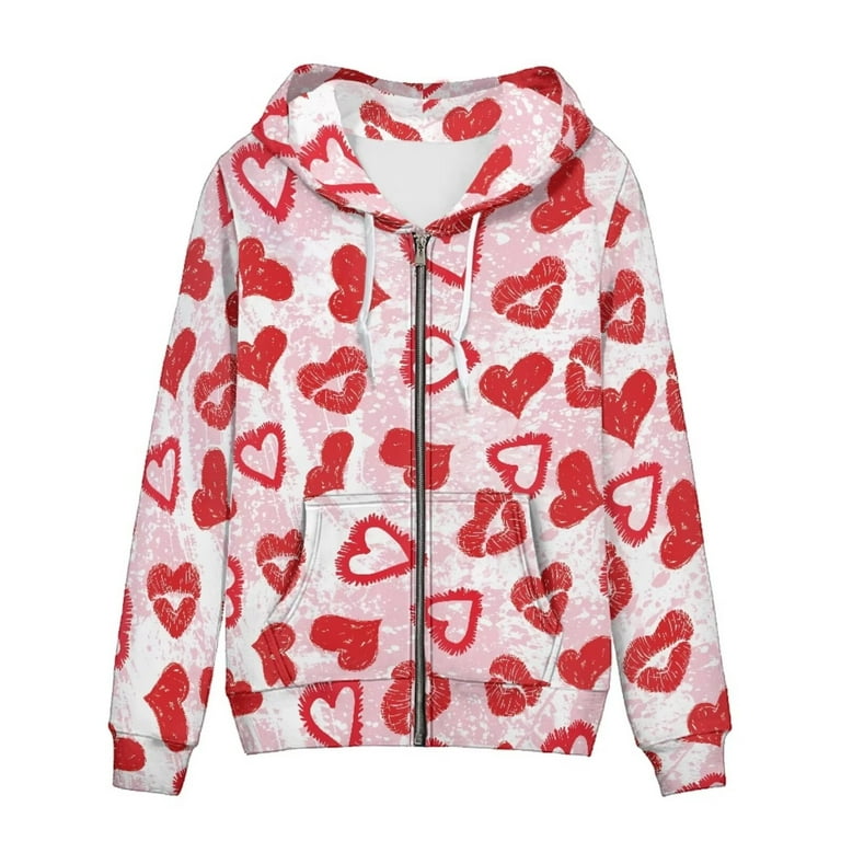 Renewold Fashion Full Zip Hoodie Y2K Streetwear Valentine's Day