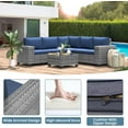 thumbnail image 6 of ELPOSUN Outdoor Sectional Furniture Set 6-Piece Gray Rattan Wicker Conversation Sofa Set with Glass Top Table and Waterproof Covers,Blue Cushions, 6 of 7
