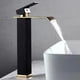 thumbnail image 1 of Grifo mezclador de baño negro y dorado de latón de alta calidad, grifo de lavabo alto de acero inoxidable en cascada, 1 of 3