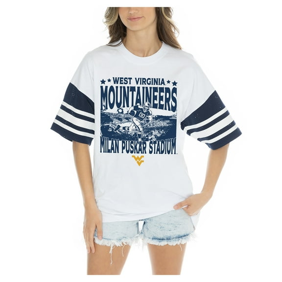 Women's Gameday Couture White West Virginia Mountaineers Crowd Pleaser Contrast Sporty Heritage Stripe Oversized
