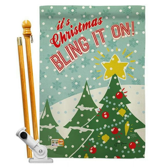 Breeze Decor BD-XM-HS-114196-IP-BO-D-US18-WA 28 x 40 in. Christmas Bling it on Winter Impressions Decorative Vertical Double Sided House Flag Set & Pole Bracket Hardware