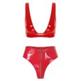 thumbnail image 3 of Ropa de discoteca de charol con aspecto mojado para mujer, lencería íntima Sexy, conjunto de ropa interior, sujetador inalámbrico, Top con bragas con cremallera frontal de corte alto, 3 of 5