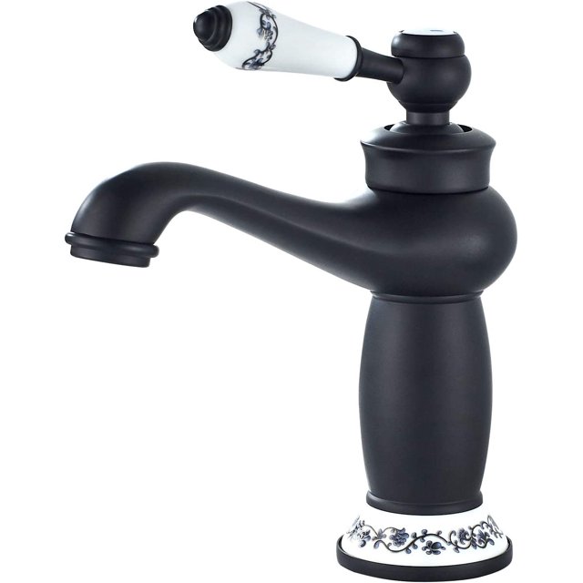 Robinet de Salle de Bain à Poignée Unique, Mitigeur de Lavabo Rétro, Noir