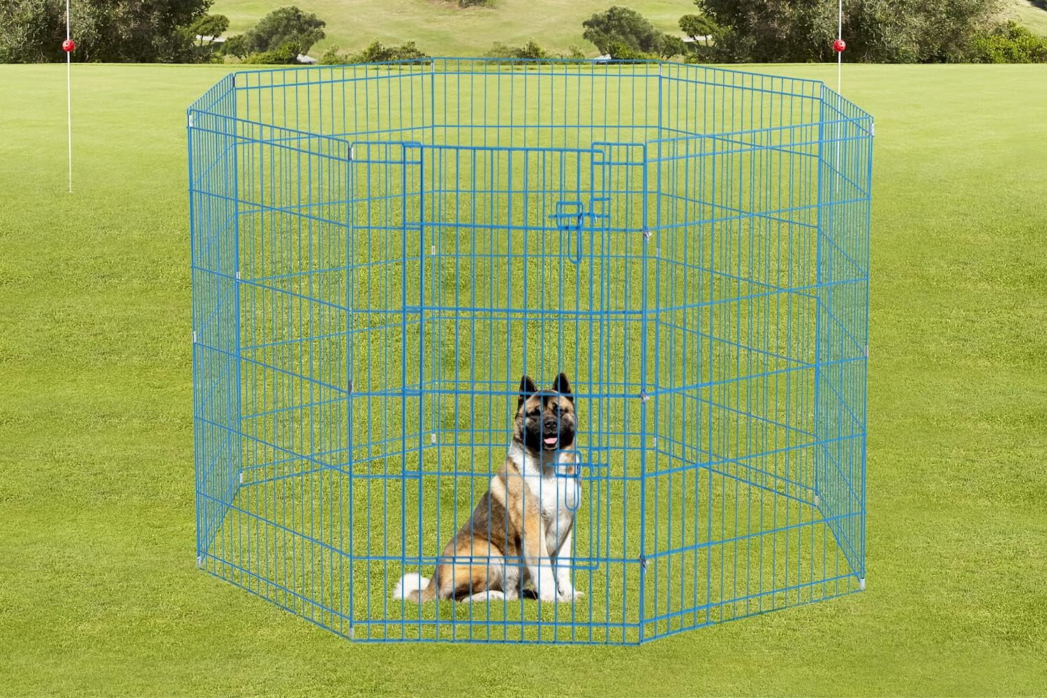 Dkelincs 42 inch Tall Dog Fence Outdoor Dog Playpens Portable Foldable Pet Crate Kennel-8 Panel, Blue