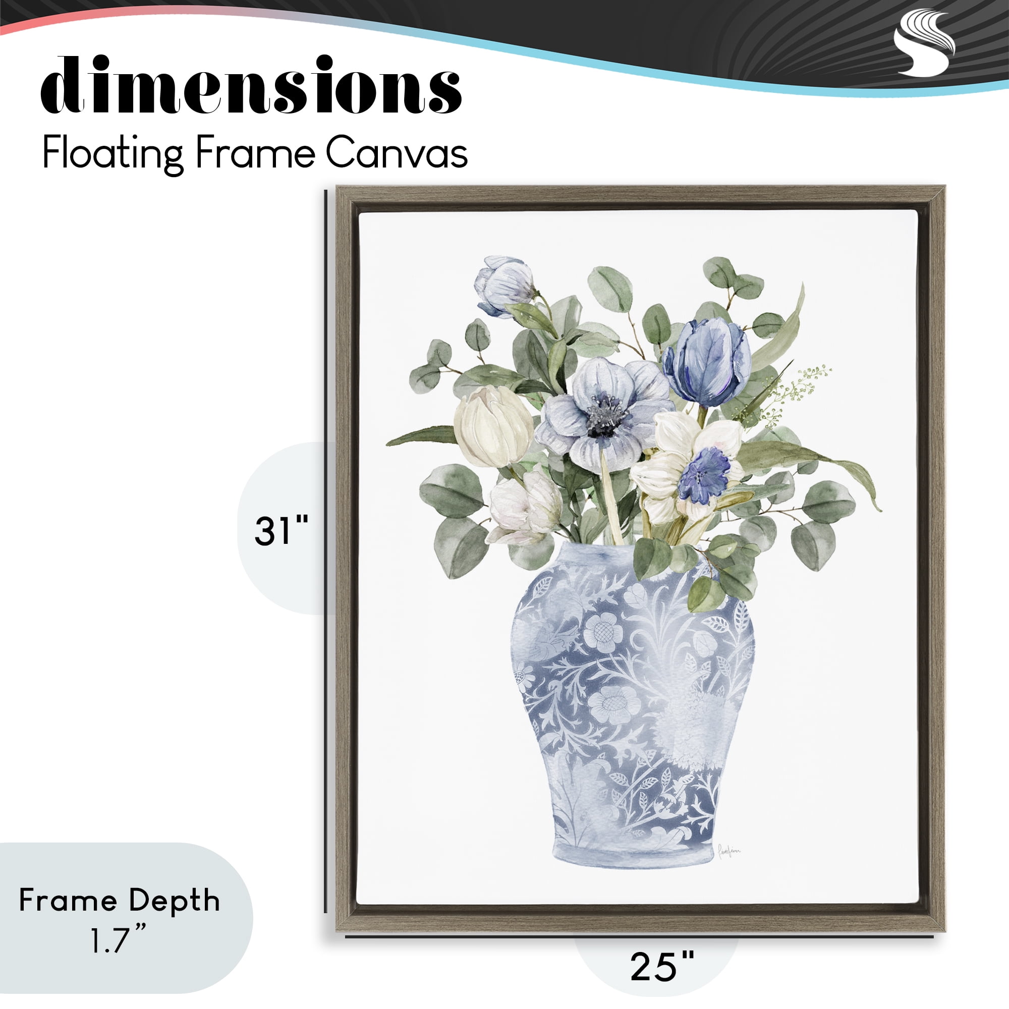 Stupell Industries Ornate Vase Tulips Brown Framed Floater Canvas Wall Art, design by Livi Finn