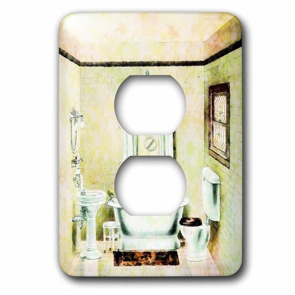3dRose, Vintage Bathroom, 2 plug outlet cover
