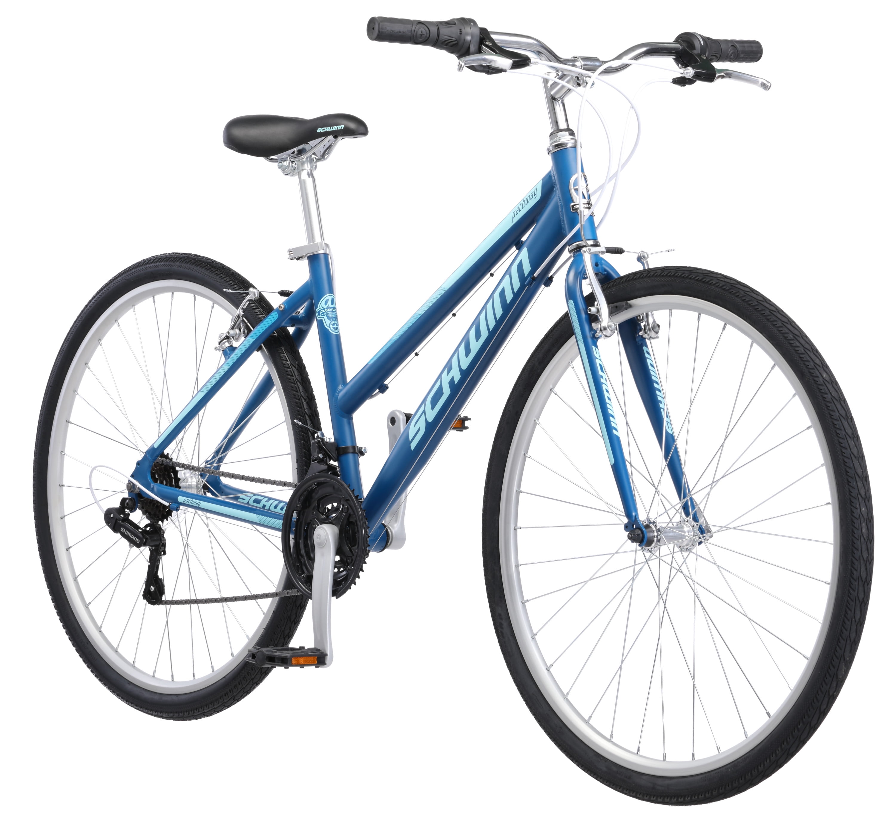 Schwinn Pathway Multi-Use Bike, wheels, 18 speeds, womens frame, blue, 28 wheel hybrid - Walmart.com