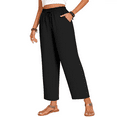 thumbnail image 6 of MLDRA Womens Capri Yoga Wide Leg Pant Sweatpants Palazzo Leggings Lounge Workout Cropped Work Loose High Waisted Drawstring Pajama with Pockets Summer Fall Lightweight Thin Black, 6 of 6