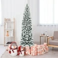 thumbnail image 3 of FORCLOVER 7.5ft Artificial Snow Flocked Christmas Tree, Unlit Pencil Hinged Pine Tree with 641Branch Tips and Metal Stand, Slim Xmas Snowy Tree for Indoor and Outdoor Use, 3 of 10
