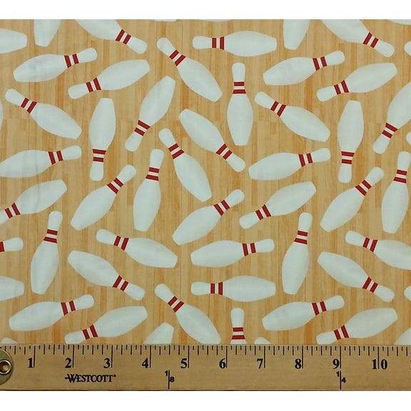 Cotton Super Sports Brown Bowling Pins Sports Game Paintbrush Studio Cotton Fabric Print by the Yard (112-30944)