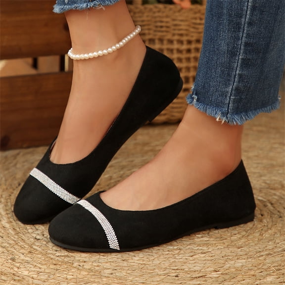 Willtoo Toe Ballet Flats for Women Suede Rhinestones Chains Dress Shoes Comfort Slip-On Loafers