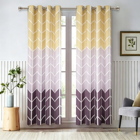 WETRBWEH Yellow Curtains Panels 52"x 63" Set of 2, Geometric Yellow and Gray Curtains for Living room Bedroom, Noise Blocking Drapes