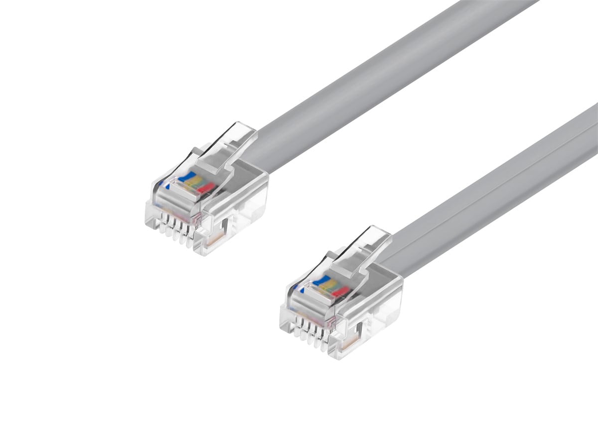 10-Pack Of 7ft Telephone Line Cords - RJ11 6P4C Silver Cables For DSL Modem, Fax, Phone