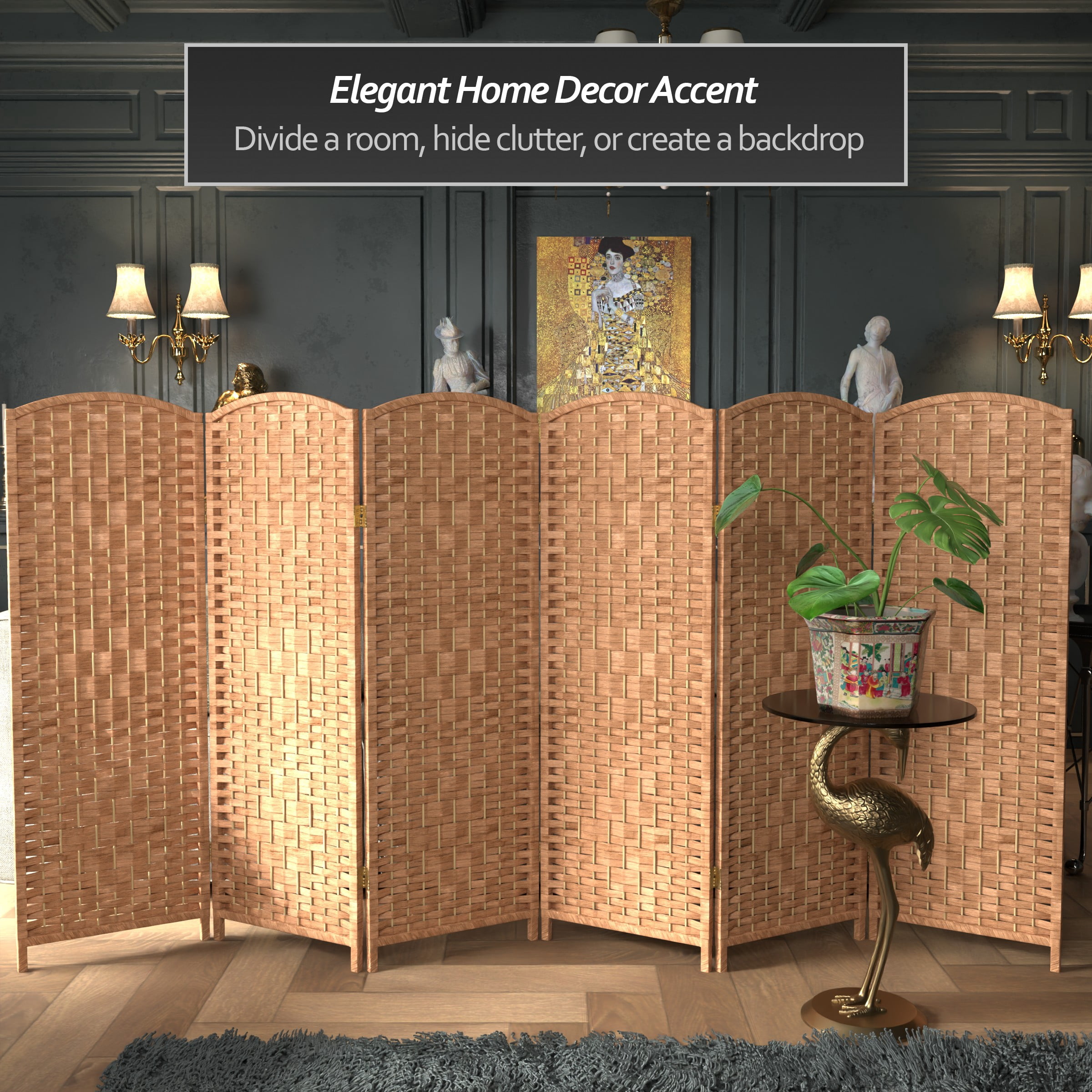 Red Lantern 4 ft. Short Diamond Weave Fiber Folding Screen - Natural - 6 Panel
