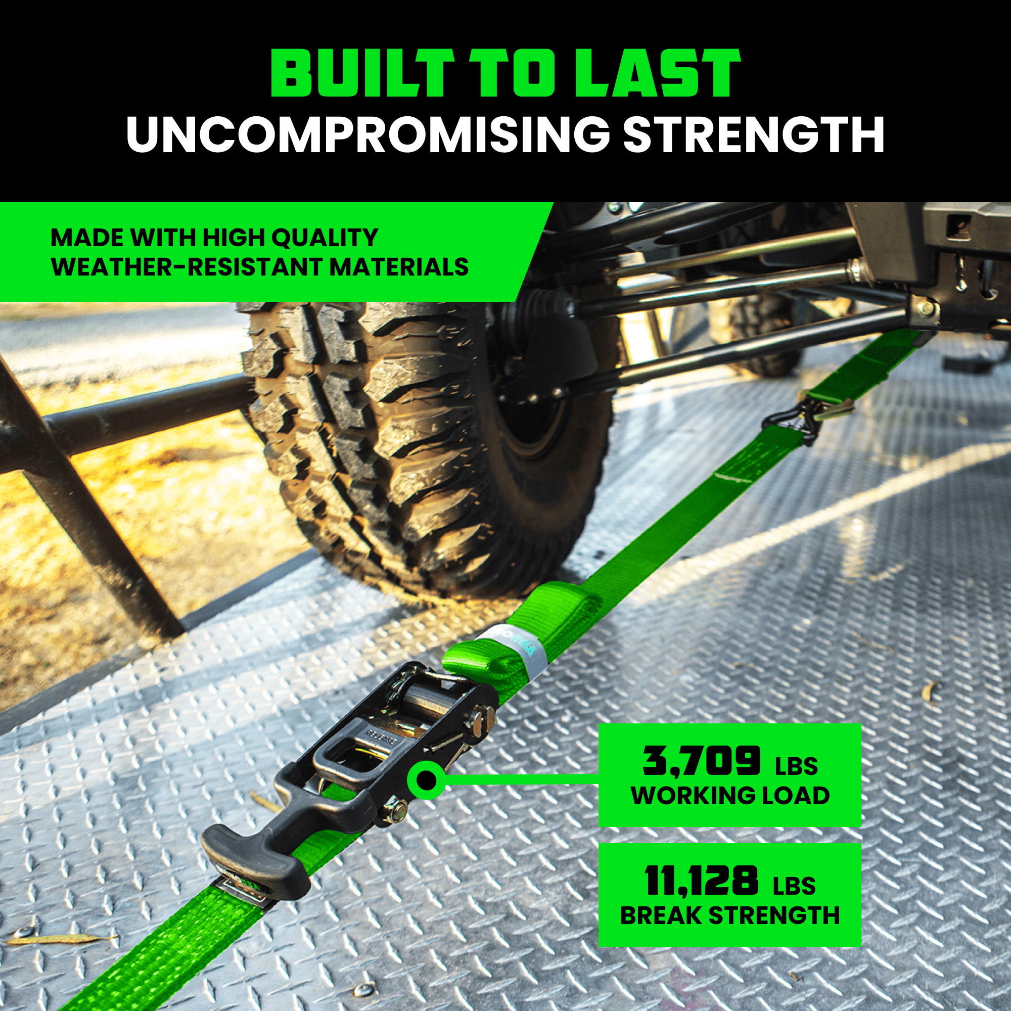 Rhino USA Car Tie Down Straps for Trailers w/ J Hooks - 2" x 8' (10,000lb Break Strength) 4pc Green