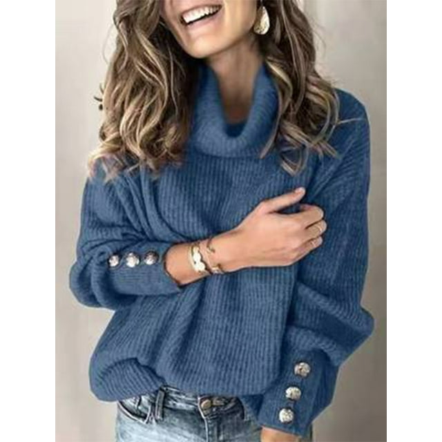 Hauts en Tricot Ample pour Femmes Grande Taille, Col Bénitier, Manches Longues