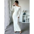 thumbnail image 3 of Women'S Fall Spring Fashion Long Sleeve Floral Print Tight Fitted Party Club Ruched Maxi Dresses Pure White S, 3 of 6