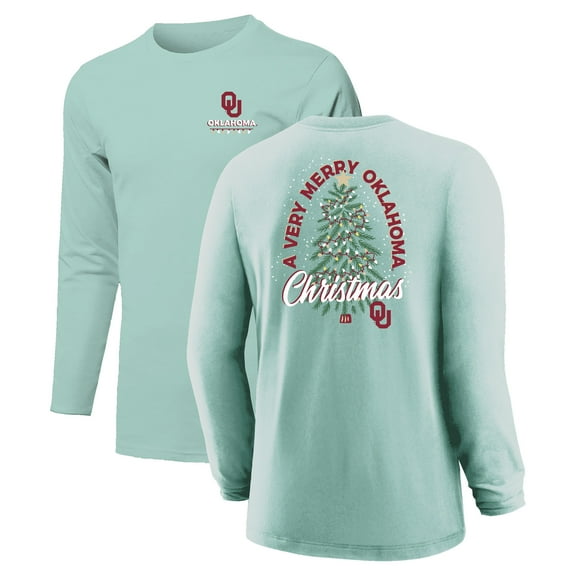 Youth Light Green Oklahoma Sooners Merry Christmas Tree Long Sleeve T-Shirt