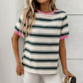 thumbnail image 2 of Annhoo Summer Tops for Women Striped Crew Neck Short Sleeve Shirts Casual Color Block Trendy Comfy Basic Tees, 2 of 6