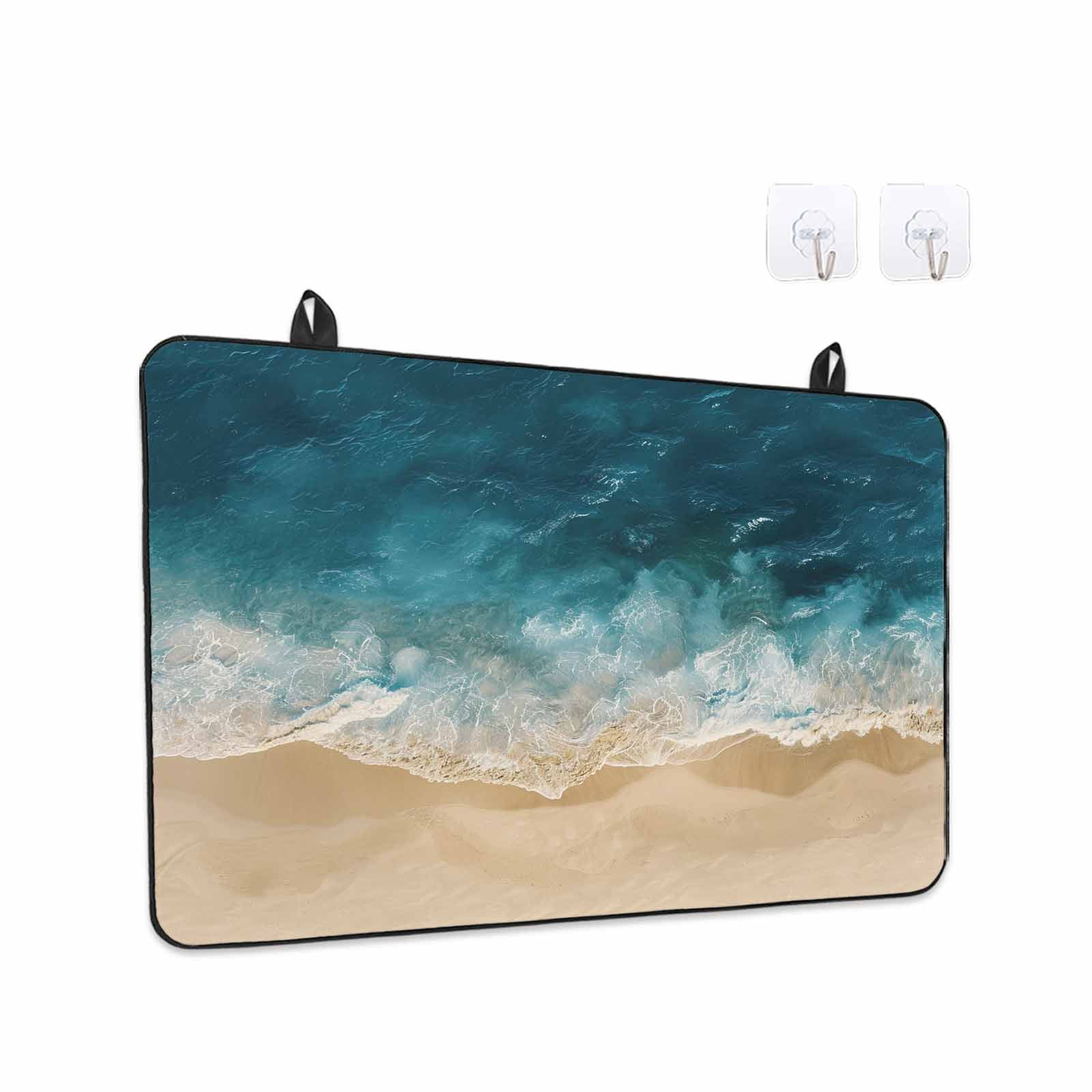 Teal Coastal Stove Top Cover for Electric Stove, Heat-proof & Non Slip Glass Top Stove Cover Protector, Summer Beach Nautical Saeside Kitchen Flat Cooktop Rubber Mat 24x21 Inches