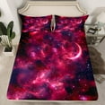 thumbnail image 3 of Feelyou Pink Dreamy Galaxy Twin Sheet Sets, Moon Stars Starry Sky Twin Fitted Sheet, Teens Kids Boys Girls Flat Sheet, Breathable Home Decor, 3-Piece, 3 of 8