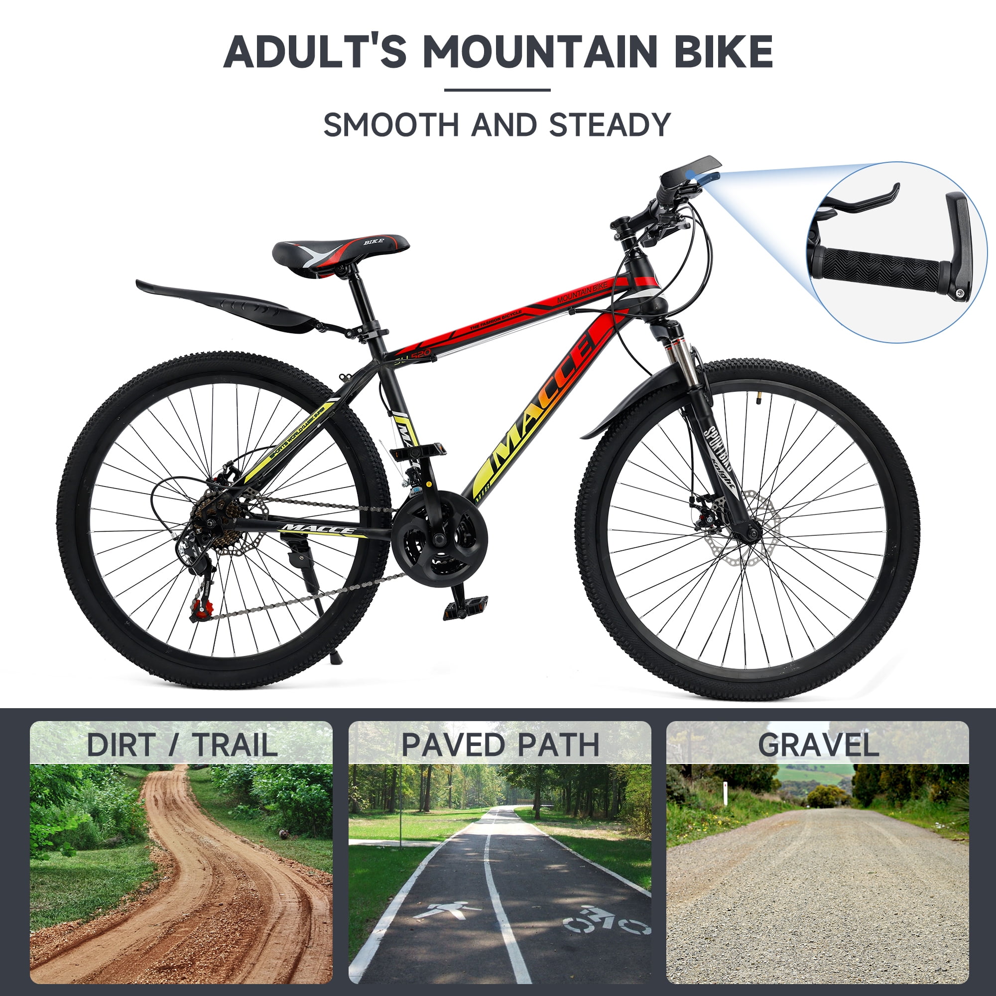 Elecony Thunder 24/26/27.5 Inch Mountain Bike For Adults & Teens - 21 Speed Shimano, Aluminum Frame, Dual Disc Brakes, Suspension Fork