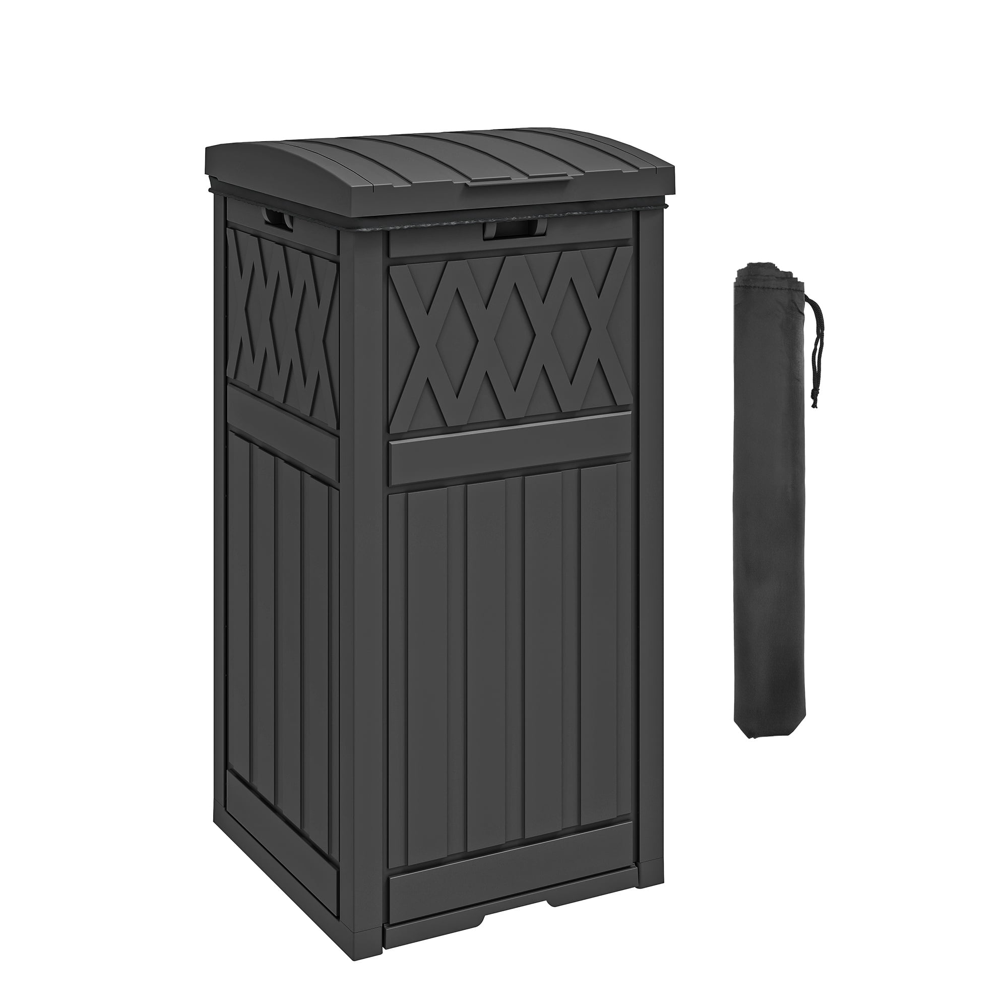 Uforic 32 Gallon Large Outdoor Trash Bin, Waterproof Garbage Can with Lid and Drip Tray for Porch, Backyard, Patio, Black