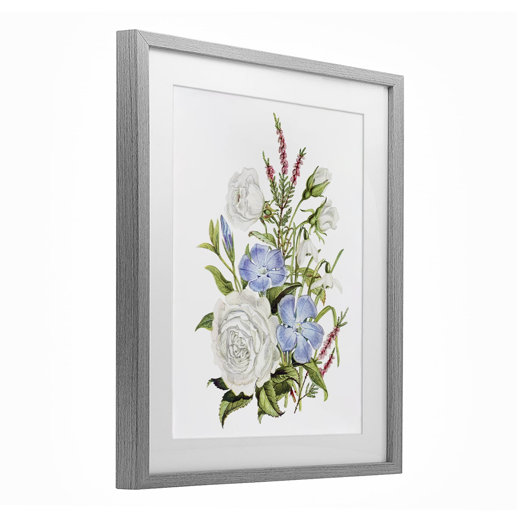 Bountiful Floral Bouquet Gray Framed Print Under Glass, design by Lettered and Lined