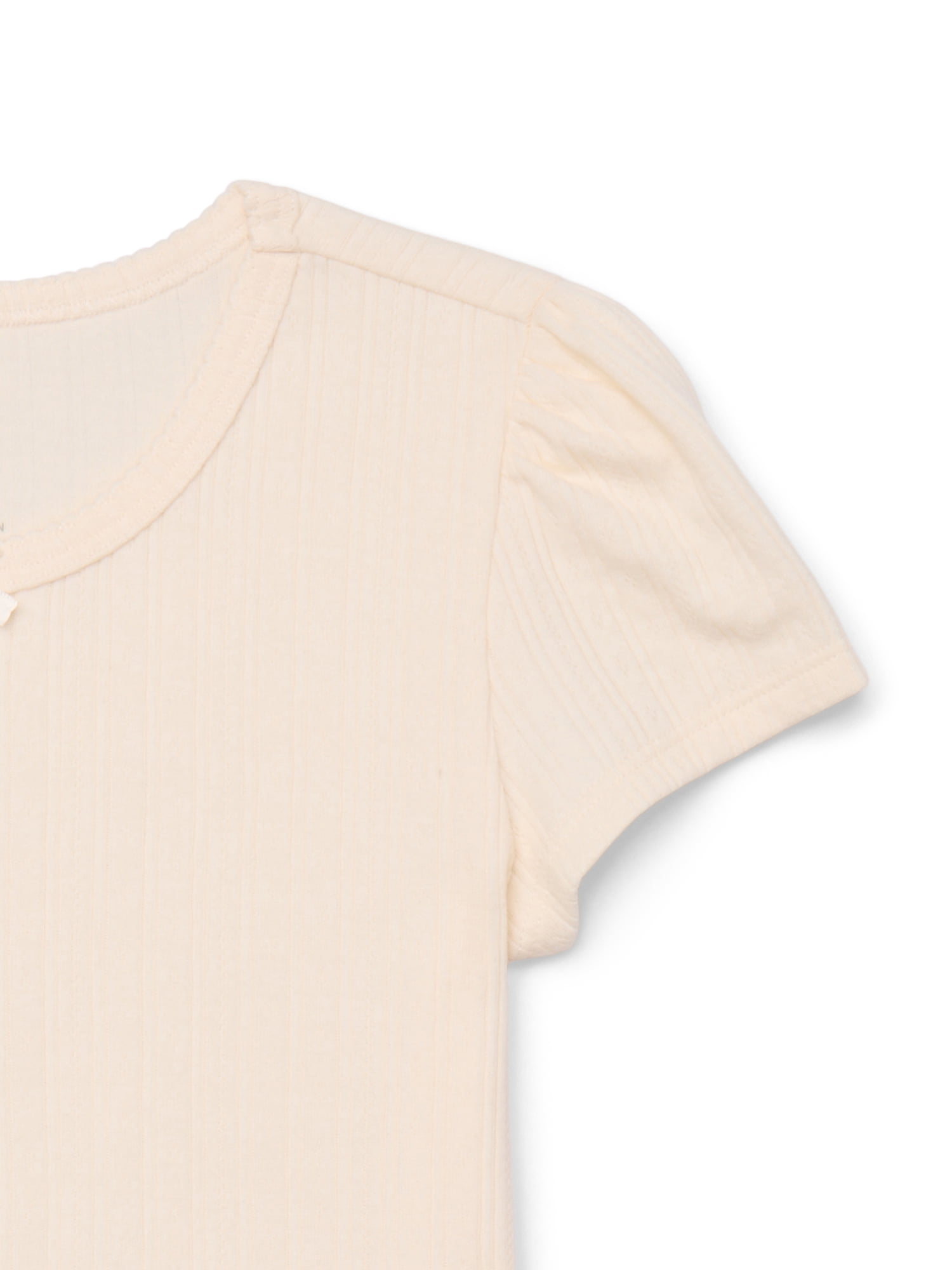 Wonder Nation Little Girls Short Sleeve Ribbed Lettuce Edge Tee, Sizes 4-10
