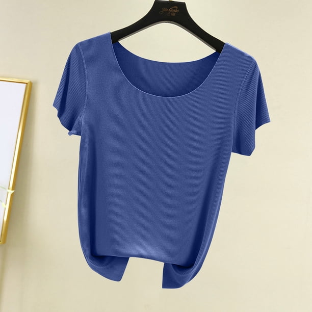Fiudx Liquidación de Ofertas Flash Camiseta Holgada de Manga Corta de Color Sólido con Cuello Redondo para Mujer Top/Camisa de Cuello Redondo de Manga Corta