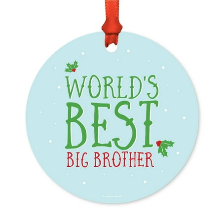 Metal Christmas Ornament, World's Best Big Brother, Holiday Mistletoe, Includes Ribbon and Gift (Best Big Brother Players)
