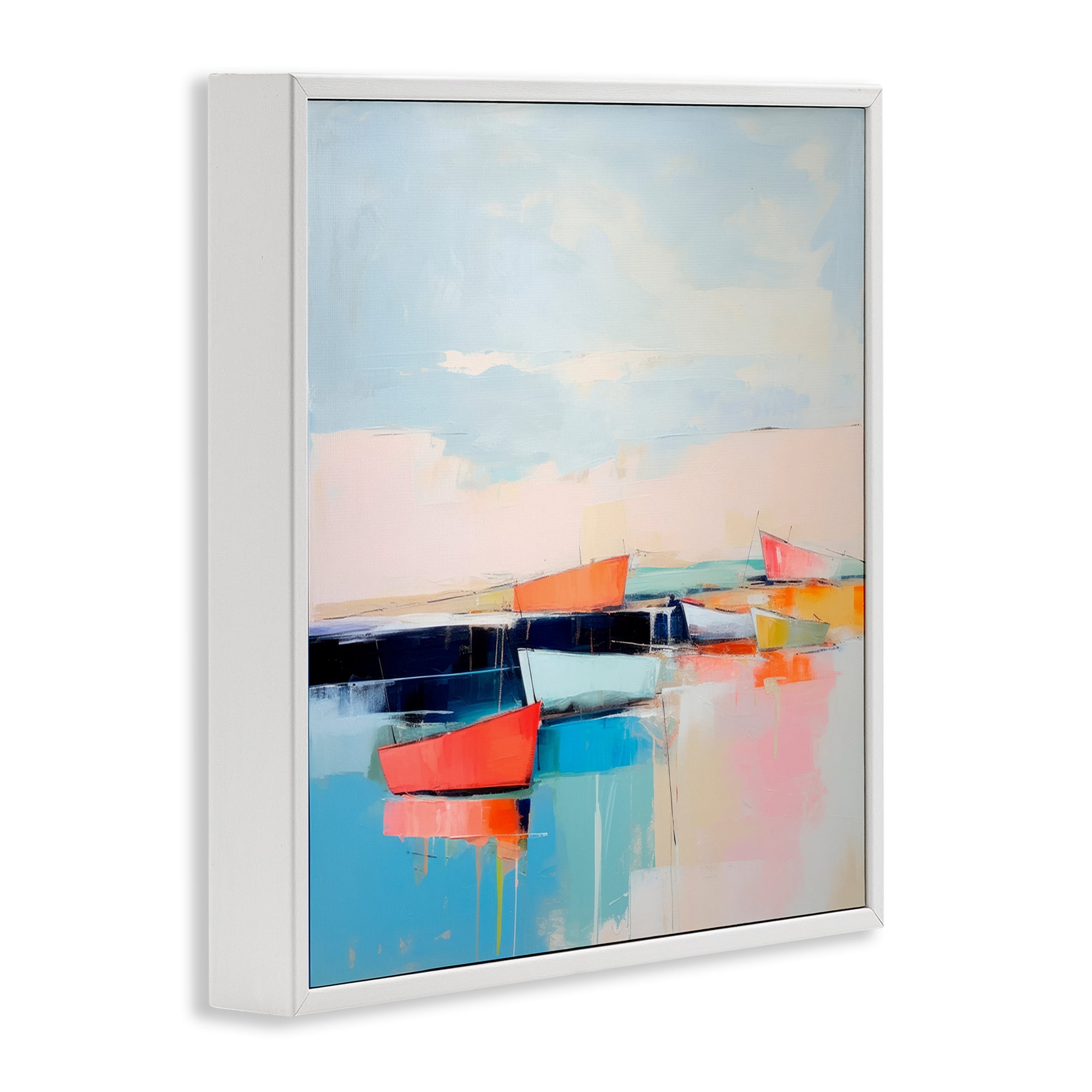 Stupell Industries Vivid Boat Reflection Transportation Painting White Framed Art Print Wall Art, 24 x 24